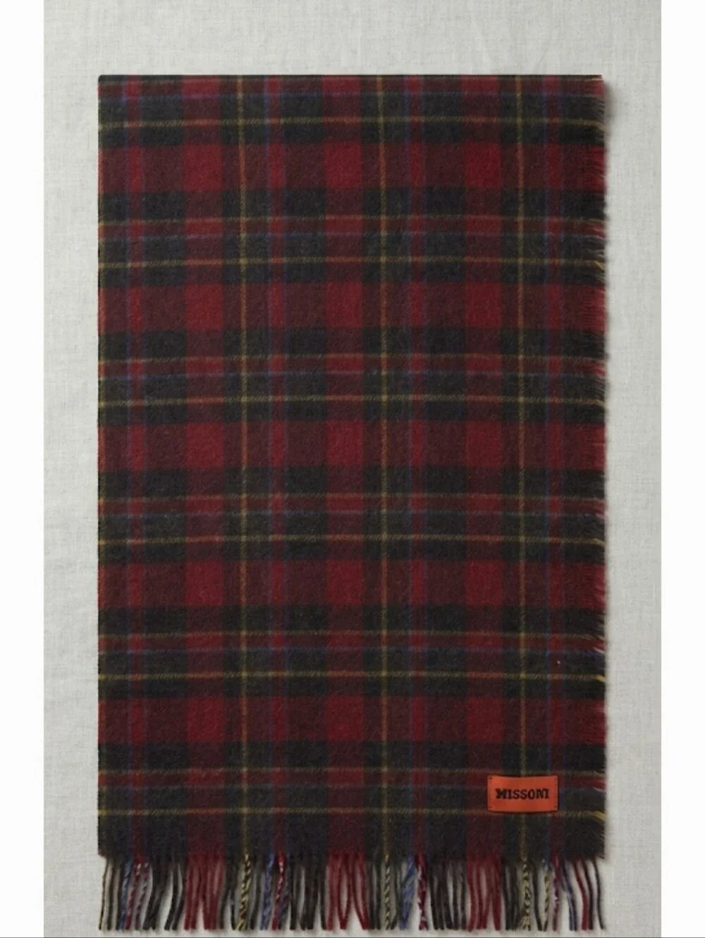 MISSONI Scarf Brown Red Check Wool Cashmere And Silk Blend ONE SIZE